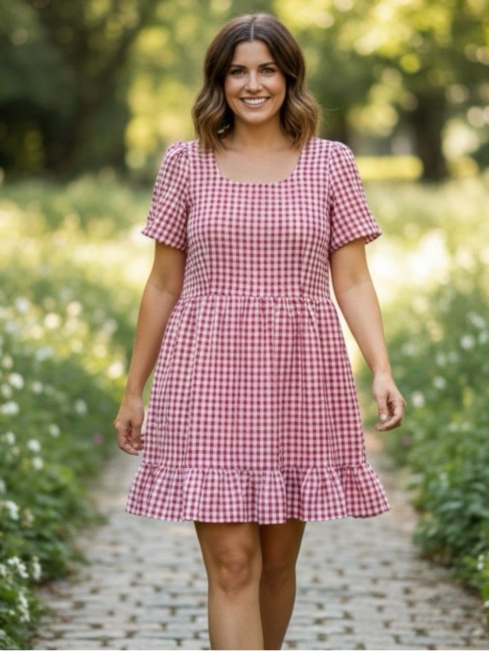 LOFT Red and White Gingham Mini Dress